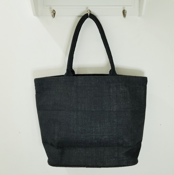 WICKED Silver Sequin Large Black Jute Market Beach Tote - Picture 2 of 11